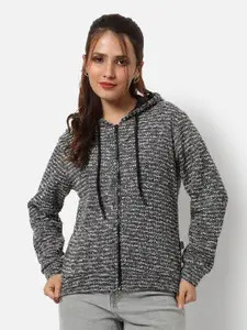 Campus Sutra Women Grey Printed Hooded Sweatshirt