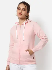 Campus Sutra Women Pink Hooded Cotton Sweatshirt
