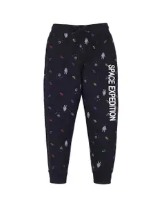 PLUM TREE Boys Black Printed Pure Cotton Joggers