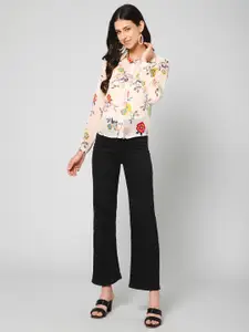 PURYS Women White Smart Floral Semi Sheer Printed Casual Shirt