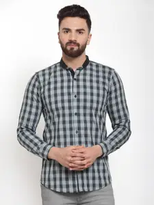 Purple State Men Grey Slim Fit Checked Casual Shirt