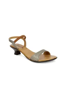 SOLES Women Champagne Textured Kitten Sandals