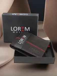 LOREM Men Brown & Red Textured Two Fold Wallet with SIM Card Holder
