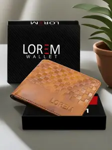LOREM Men Beige Textured Two Fold Wallet with SIM Card Holder