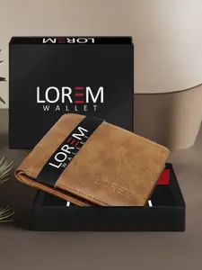LOREM Men Beige Textured Two Fold Wallet with SIM Card Holder