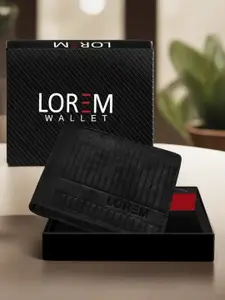 LOREM Men Black Textured Two Fold Wallet with SIM Card Holder
