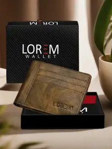 LOREM Men Brown Textured Two Fold Wallet with SIM Card Holder