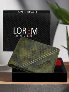 LOREM Men Green Abstract Textured Two Fold Wallet with SIM Card Holder