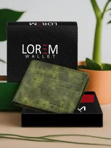 LOREM Men Green Textured Two Fold Wallet with SIM Card Holder