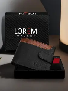 LOREM Men Black & Brown Textured Two Fold Wallet with SIM Card Holder