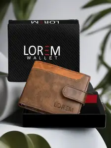 LOREM Men Brown Textured Two Fold Wallet with SIM Card Holder