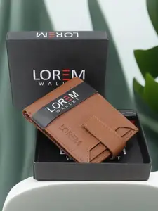 LOREM Men Tan Textured Leather Two Fold Wallet with SIM Card Holder