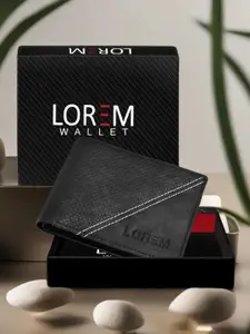 LOREM Men Black Textured Two Fold Wallet With SIM Card Holder