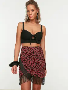 Trendyol Women Burgundy Animal Printed Wrap Skirt