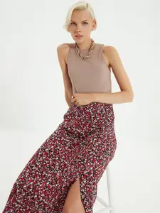 Trendyol Women Red Printed Midi A-Line Skirts