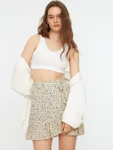 Trendyol Women Beige & Black Printed Mini Skirt