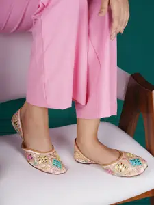 Shezone Women Pink Embellished Ethnic Mojaris Flats