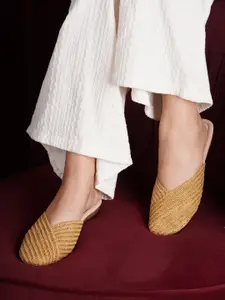 Shezone Women Gold-Toned Mules with Laser Cuts Flats