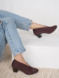 Shezone Women Brown Solid Block Pumps