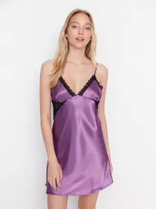 Trendyol Women Purple Solid Nightdress