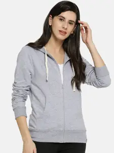 Campus Sutra Women Grey Hooded Casual Sweatshirt