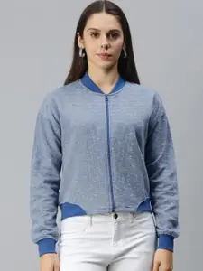 Campus Sutra Women Blue Striped Sweatshirt