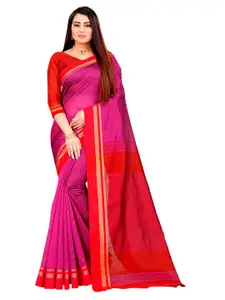 Indian Fashionista Pink & Red Mukaish Silk Cotton  Chanderi Saree