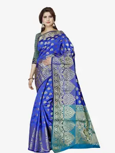 Indian Fashionista Blue & Green Floral Zari Art Silk Maheshwari Saree