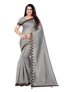 Indian Fashionista Silver-Toned & Gold-Toned Checked Zari Lace Mysore Silk Saree