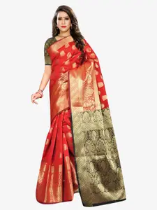 Indian Fashionista Red & Gold-Toned Ethnic Motifs Zari Art Silk  Banarasi Saree