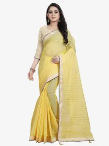 Indian Fashionista Yellow & Gold-Toned Checked Lace  Saree