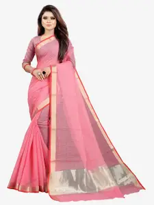 Indian Fashionista Pink & Gold-Toned Kalamkari Zari Silk Cotton  Gadwal Saree