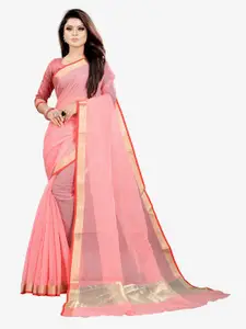 Indian Fashionista Pink & Orange Kalamkari Zari Silk Cotton  Gadwal Saree