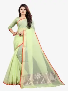 Indian Fashionista Green & Red Zari Silk Cotton  Gadwal Saree