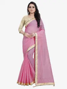 Indian Fashionista Pink & Gold-Toned Checked Lace  Saree