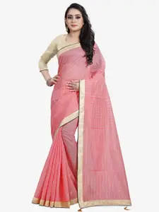 Indian Fashionista Pink & Gold-Toned Checked Silk Cotton Saree