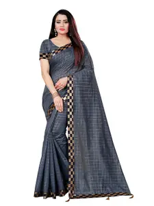 Indian Fashionista Grey & Black Checked Zari Lace  Mysore Silk Saree