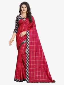 Indian Fashionista Red & Navy Blue Checked Lace Mysore Silk Saree