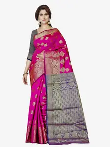 Indian Fashionista Indian Fashionista Pink & Blue Woven Design Zari Maheshwari Saree