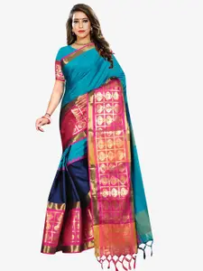 Indian Fashionista Indian Fashionista Turquoise Blue & Pink Woven Design Zari Art Silk Banarasi Saree