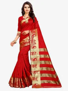 Indian Fashionista Red & Gold-Toned Woven Design Art Silk Kasavu Saree