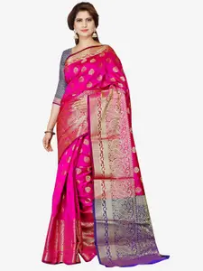 Indian Fashionista Pink & Blue Ethnic Motifs Zari Art Silk Banarasi Saree