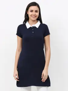 Fleximaa Navy Blue Shirt Style Longline Top