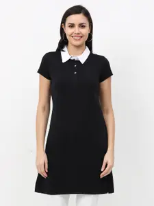 Fleximaa Black & White Shirt Style Longline Top