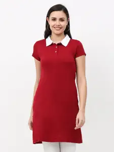 Fleximaa Red & White Shirt Style Longline Top