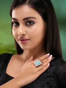 Saraf RS Jewellery Rose-Gold Plated Turquoise Blue Stone-Studded Adjustable Finger Ring