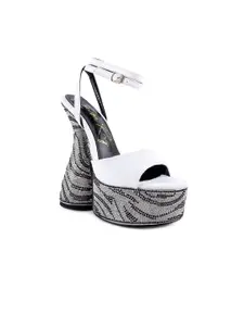 London Rag White Printed Suede Party Kitten Sandals