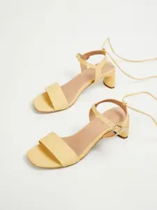 Ginger by Lifestyle Yellow & Peach-Coloured Block Sandals