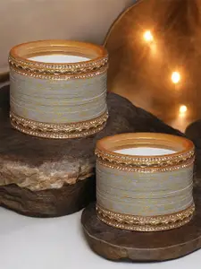 LUCKY JEWELLERY Gold-Toned & Grey Kundan Studded Bangle Set