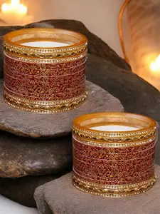 LUCKY JEWELLERY Maroon Red CZ Stone Studded Bangle Set
